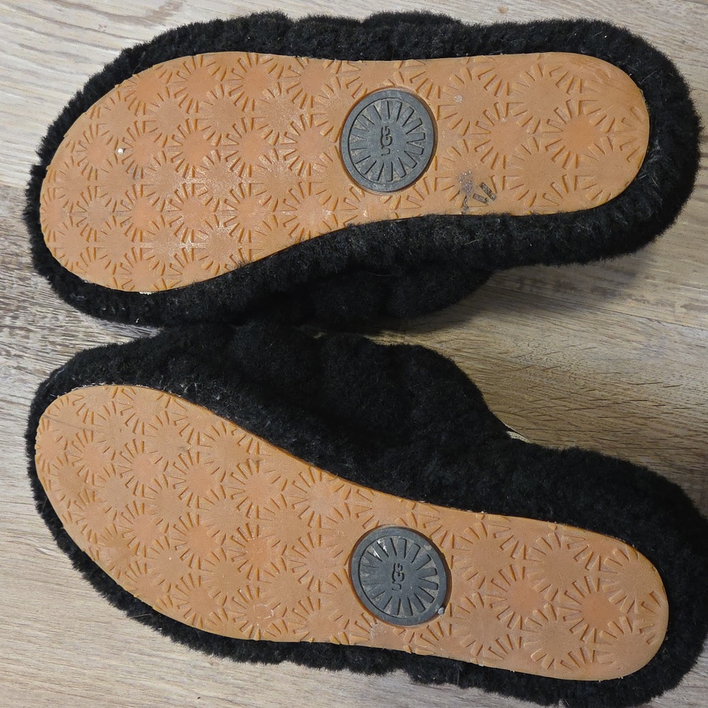 UGG Black Fluffy Slides - Picture 7 of 7